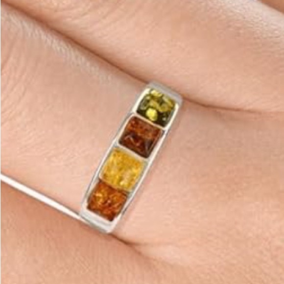 Multicolor Amber Sterling Silver  Stones Ring - Picture 3 of 3